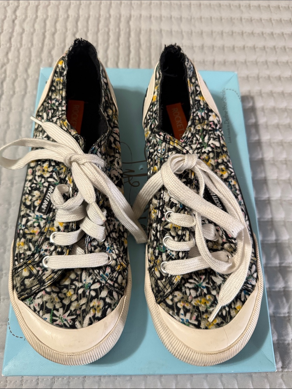 Rocket Dog Black and White Canvas Sneakers with Yellow Detail